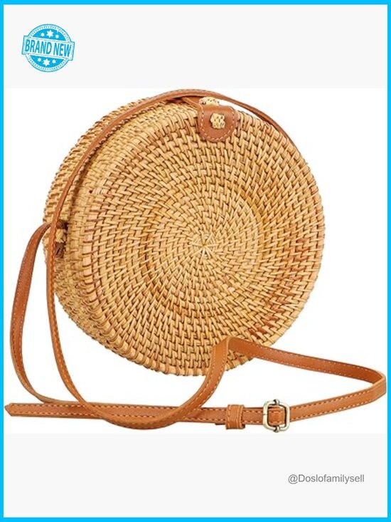 Handbags - Handwoven Round Rattan Crossbody Bag Boho Straw Beach Travel Shoulder Purse